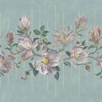 Magnolia Frieze Wallpaper - Aqua / Ochre