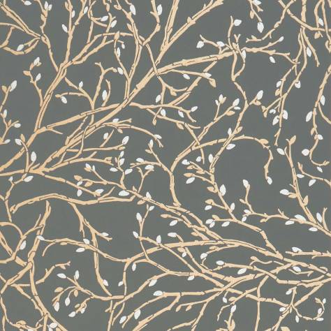 Osborne & Little Folium Wallpapers Twiggy Wallpaper - Black / Gold / Silver - W7339-02