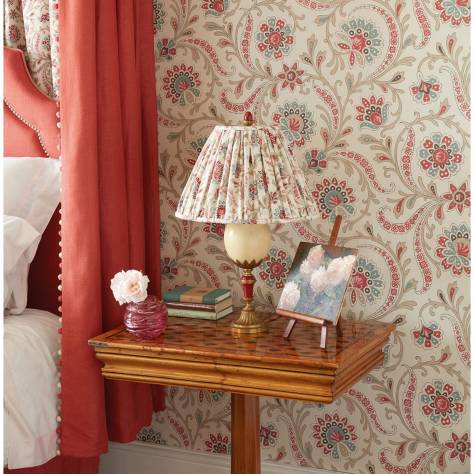 Nina Campbell Les Indiennes Wallpapers Baville Wallpaper - Red / Teal / Taupe - NCW4351-01