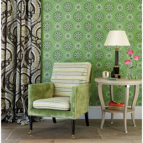 Nina Campbell Les Indiennes Wallpapers Colbert Wallpaper - Green / Bitter Chocolate - NCW4353-04