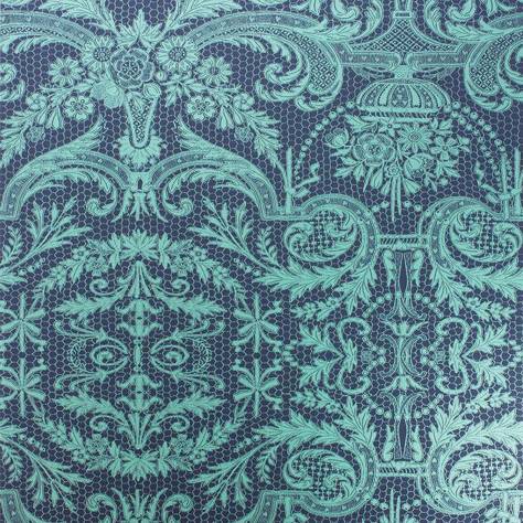 Matthew Williamson Belvoir Wallpapers Orangery Lace Wallpaper - Midnight / Metallic Jade - W7142-04