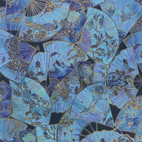 Matthew Williamson Belvoir Wallpapers Fanfare Wallpaper - Electric Blue / Gold - W7146-02