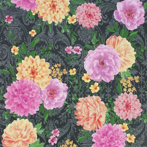 Matthew Williamson Belvoir Wallpapers Duchess Garden Wallpaper - Charcoal / Fuchsia / Saffron - W7147-02