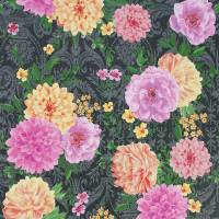 Duchess Garden Wallpaper - Charcoal / Fuchsia / Saffron