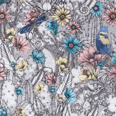 Matthew Williamson Deya Wallpapers Cactus Garden Wallpaper - Grey / Blush / Blue / Pale Lemon - W7268-01