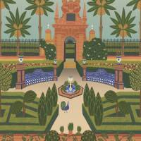 Alcazar Gardens Wallpaper - Terracotta and Spring Green Multi