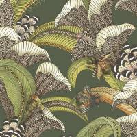 Hoopoe Leaves Wallpaper - Spring Green Chartreuse and Coral on Forest