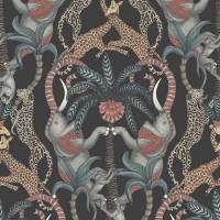 Safari Totem Wallpaper - Ruby and Print Room Blue on Charcoal