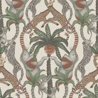 Safari Totem Wallpaper - Terracotta and Forest Green on Stone