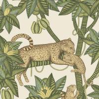 Satara Wallpaper - Spring Green and Sand on Linen