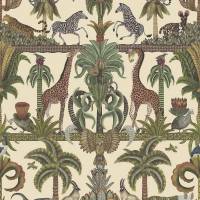 Afrika Kingdom Wallpaper - Olive Green and Spring Green on Cream