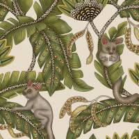 Bush Baby Wallpaper - Spring Green and Marigold on Stone