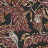 Bush Baby Wallpaper - Crimson and Marigold on Charcoal
