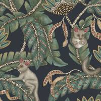 Bush Baby Wallpaper - Teal and Ochre on Ink
