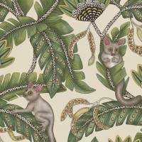 Bush Baby Wallpaper - Sage and Chartreuse on Parchment