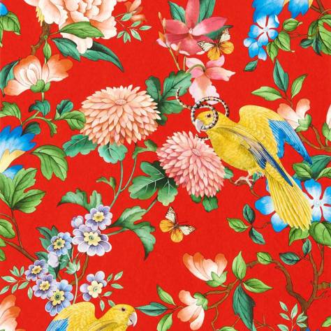 Wedgwood Botanical Wonders Wallpapers Golden Parrot Wallpaper - Coral - W0130/01