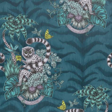 Emma Shipley Animalia Wallpapers Emma J Shipley Lemur Wallpaper - Navy - W0103/03
