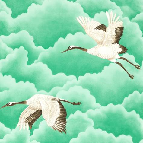 Harlequin Palmetto Wallpapers Cranes in Flight Wallpaper - Emerald - HGAT111233