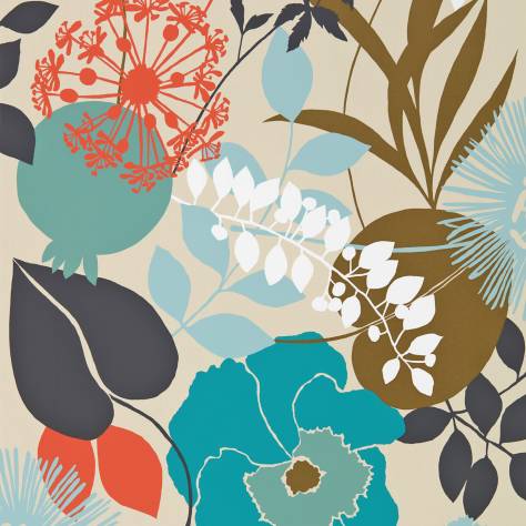 Harlequin Standing Ovation Wallpapers Doyenne Wallpaper - Sky/Olive/Coral - HSTO111493