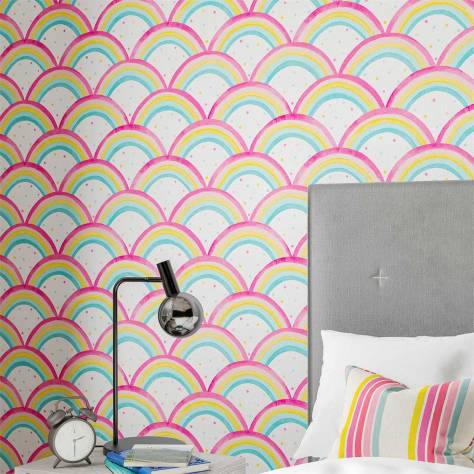 Harlequin Book of Little Treasures Wallpapers Rainbow Brights Wallpaper - Cherry / Blossom / Pineapple / Sky - HLTF112645