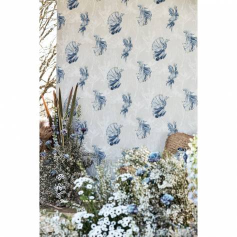Harlequin Colour 1 Wallpaper Halfmoon Wallpaper - Azurite/Coral - HTEW112767