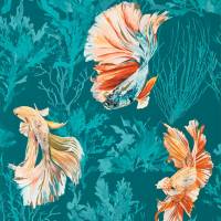 Halfmoon Wallpaper - Azurite/Coral